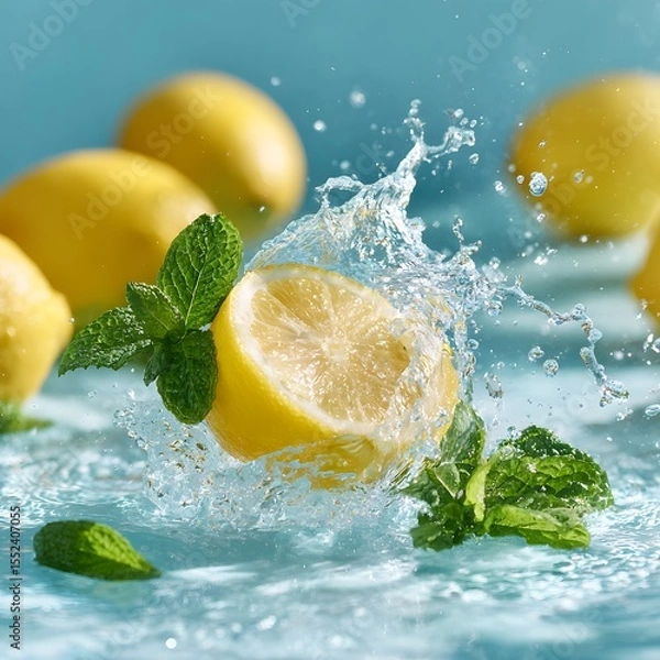 Fototapeta A photo of a halved lemon splashing video, generation AI 