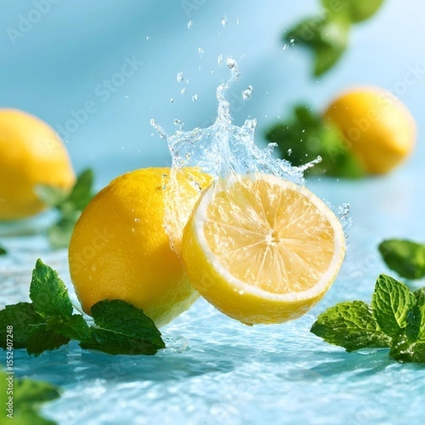Fototapeta A photo of a halved lemon splashing video, generation AI 