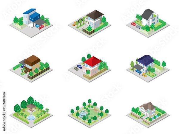 Fototapeta 建物の立体的なイラスト. アイソメトリック画法.