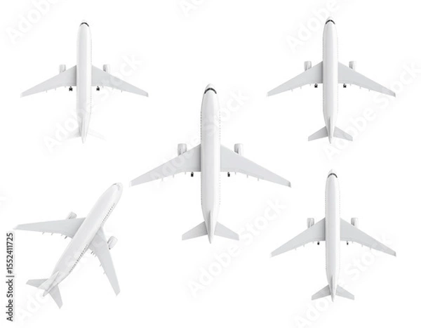 Obraz Five white airplanes viewed from above, arranged asymmetrically