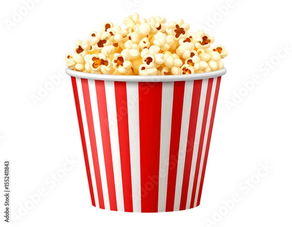Obraz Buttery popcorn overflowing a red and white striped container