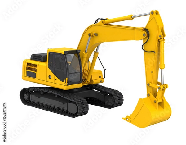 Obraz A yellow excavator, a powerful machine used for digging and earthmoving, shown in a three-quarter view