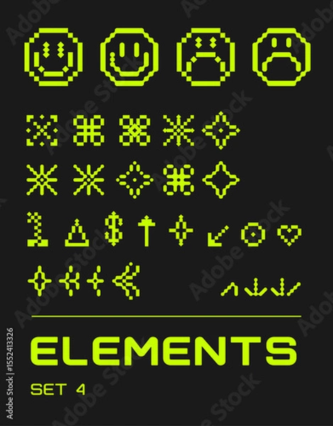 Fototapeta Rave psychedelic retro futuristic set. Surreal geometric shapes, abstract backgrounds and patterns, wireframe, cyberpunk elements and perspective grids. Vector elements and signs in trendy psychedelic