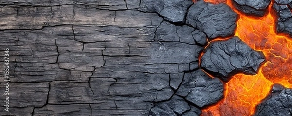 Obraz Glowing magma textures fire contrast concept, Lava Wood fiery lava meets rugged wood in this striking blend of natural textures, Perfect for designs needing a combination of heat and rustic charm.