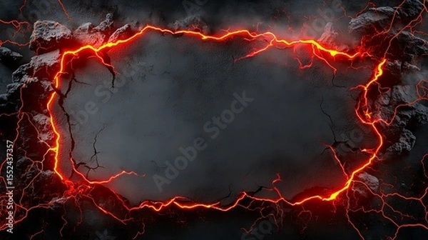 Obraz Glowing magma textures fire contrast concept, Fiery frame a dramatic background featuring a vivid fiery frame that showcases bright lava and glowing cracks, perfect for creative designs and artistic
