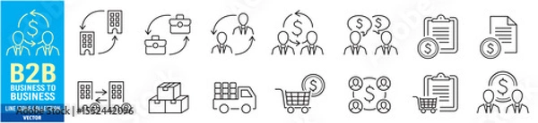 Fototapeta B2B icon set. Business to business. Editable stroke line icons collection. Vector illustration.
