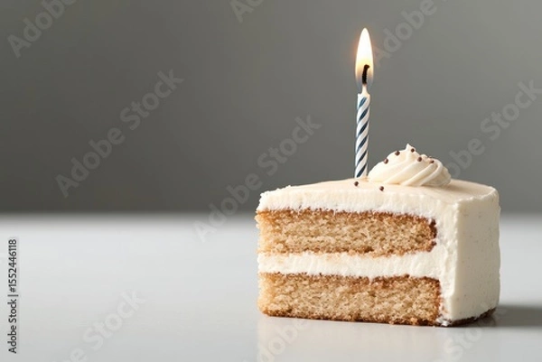 Obraz Close-up of a handcrafted birthday cake with a single candle, realistic texture in the frosting and natural lighting