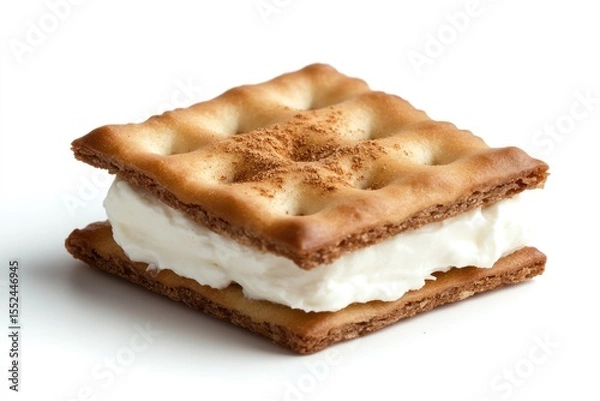 Obraz One artisan-style cracker layered with whipped cream cheese and a touch of paprika for garnish, isolated on white background