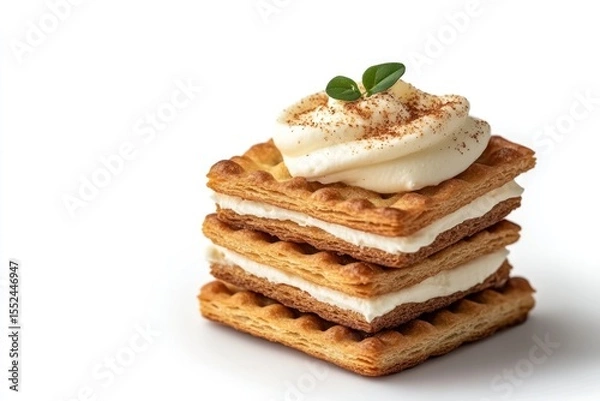Obraz One artisan-style cracker layered with whipped cream cheese and a touch of paprika for garnish, isolated on white background