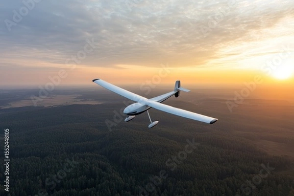Obraz White glider soaring smoothly above green forest landscape isolated on white background