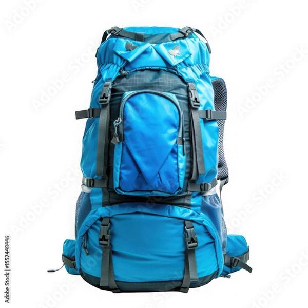 Obraz Blue hiking backpack gear isolated on transparent background isolated