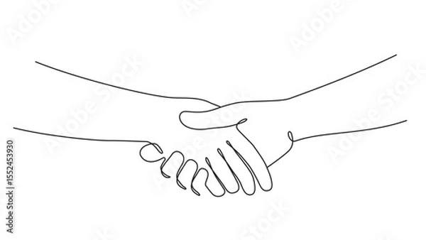 Fototapeta 握手する手の一筆書きイラスト　線画　ラインアート　黒