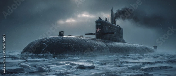 Obraz Cold War-Era Submarine in Arctic Ice Storm