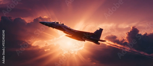 Obraz Fighter Jets Formation During Aerial Assault at Sunset