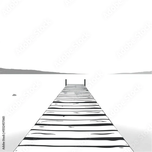Fototapeta A wooden dock extending into calm lake water