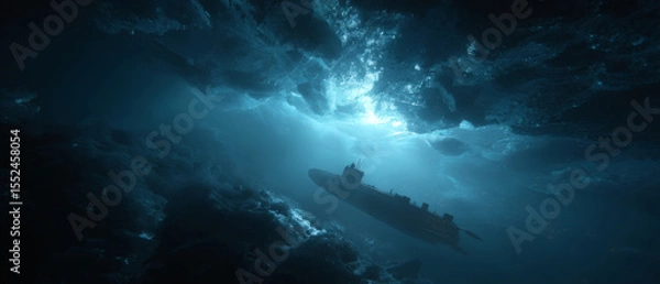 Obraz Submarine Navigating Beneath Frozen Ocean Surface