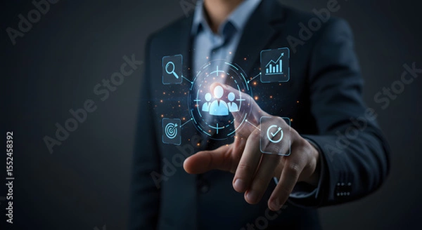 Obraz Business Man Touching Digital HR Management Interface