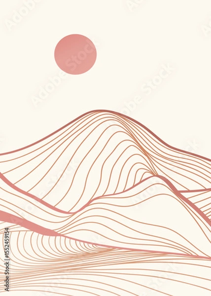 Obraz Creative minimalist modern line art print. Abstract mountain contemporary aesthetic backgrounds landscapes. with mountain, forest, sea, skyline, wave
