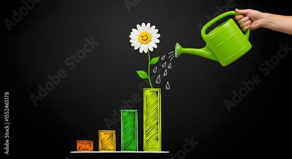 Fototapeta Watering Bar Graph with Growth Concept