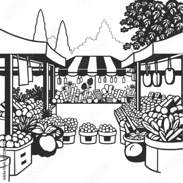 Fototapeta A farmers market with stalls of local produce