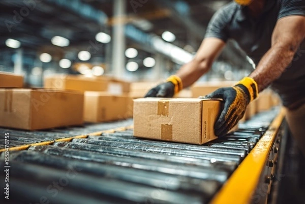 Fototapeta Efficient Package Handling Warehouse Industrial Process Logistics Environment Close-Up View Supply Chain Management
