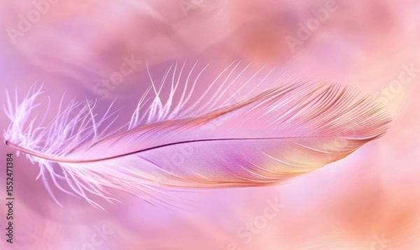 Fototapeta Single feather on soft gradient background creates ethereal abstract art