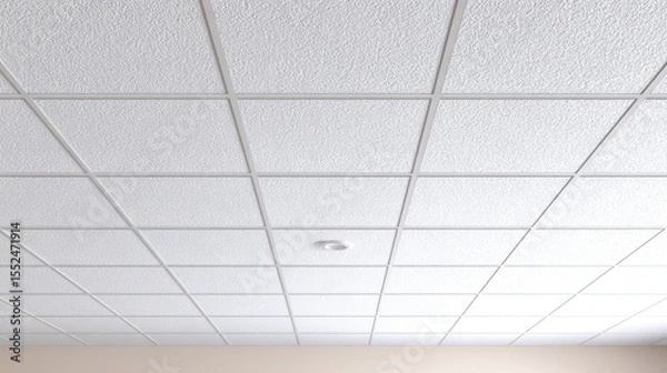 Fototapeta White ceiling tile with grid and textured surface, creating clean and bright atmosphere in room