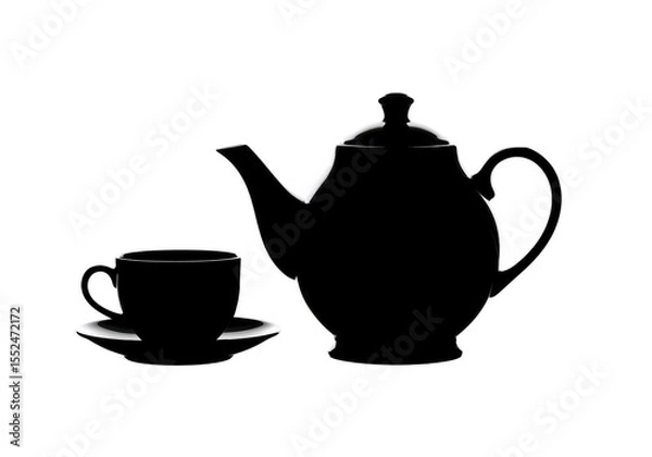 Obraz Silhouette Illustration Of Teapot With Tea Cup In Transparent Background