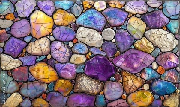 Fototapeta Vibrant stone mosaic background colorful textured paving surface