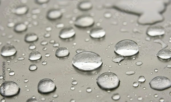 Fototapeta Water droplets on smooth surface macro abstract background texture
