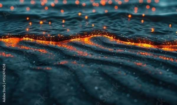 Fototapeta Water surface reflection with abstract lights graphic resource or background