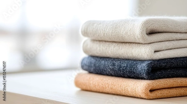 Fototapeta "Modern Stack of Towels on Wooden Table"