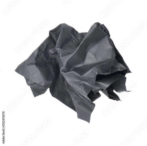 Fototapeta Crumpled black paper ball on transparent background png file