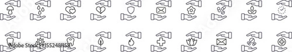 Fototapeta Health Care, Nature, Time, Envelope between Hands Outline Sign Collection. Editable Stroke. Perfect for Graphics, Designs, Books, Adverts, Apps