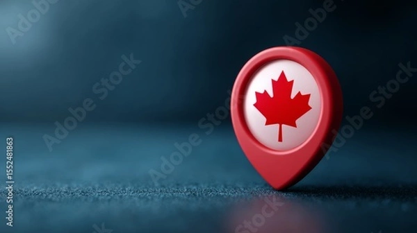 Fototapeta canada location pin, gps marker, made in canada symbol, find us sign, red color with maple leaf, vector