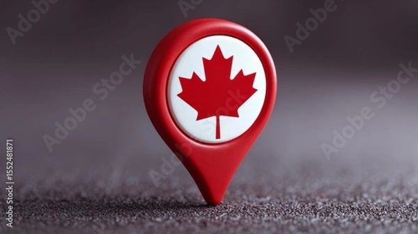 Fototapeta canada location pin, gps marker, made in canada symbol, find us sign, red color with maple leaf, vector