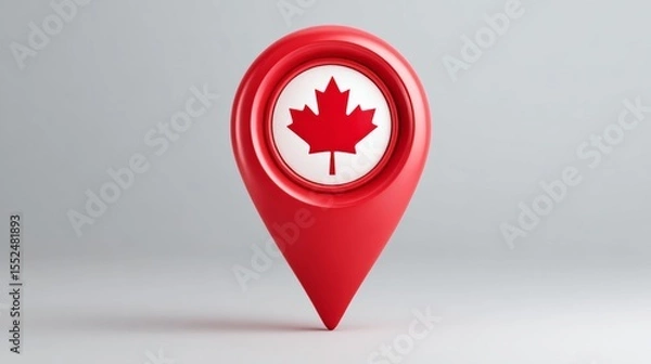 Fototapeta canada location pin, gps marker, made in canada symbol, find us sign, red color with maple leaf, vector