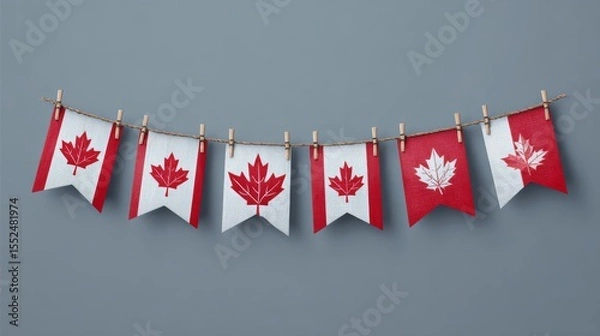 Fototapeta Canadian buntings, garlands, flags set isolated on grey background. Vector illustration 
