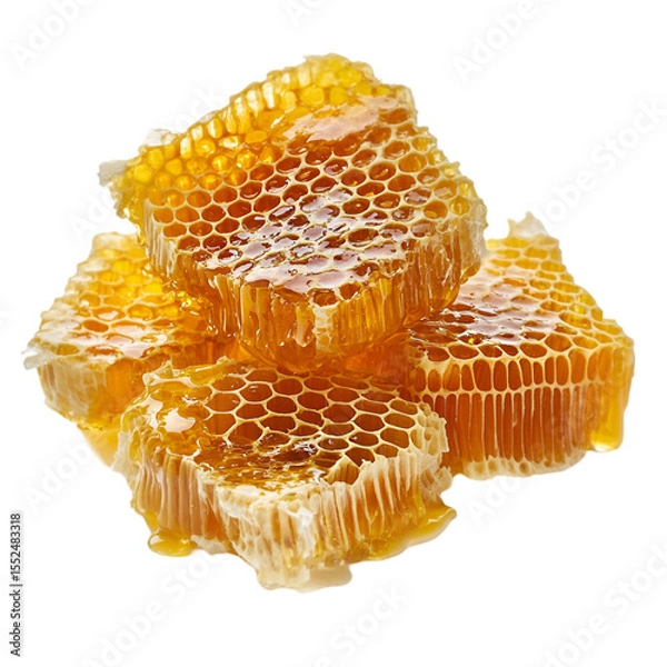 Fototapeta Honeycombs with Golden Honey on White Surface – Natural Sweetness Concept.