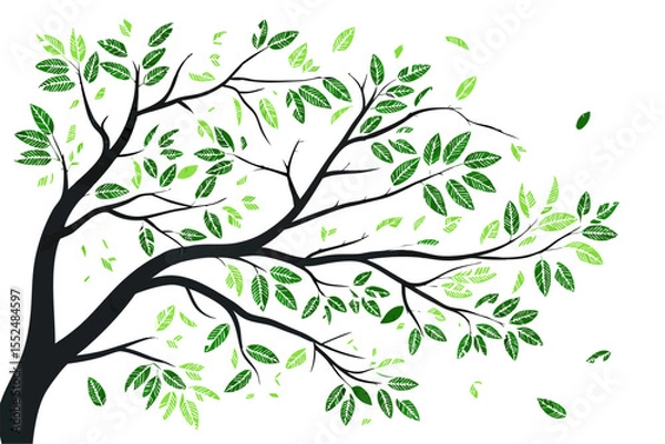 Obraz Decorative Tree with Green Leaves Vector Set
