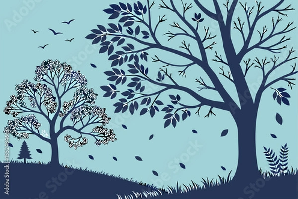 Obraz Nature-Inspired Tree and Leaf Silhouettes