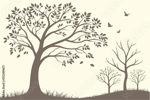 Obraz Nature-Inspired Tree and Leaf Silhouettes