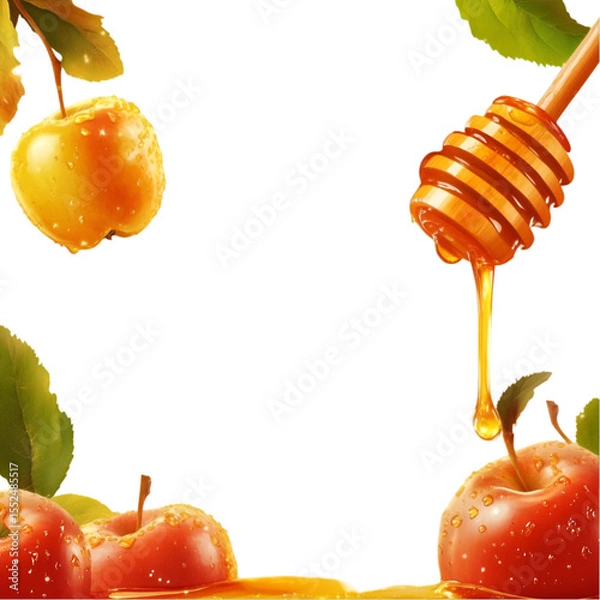Fototapeta Honeycombs with Golden Honey on White Surface – Natural Sweetness Concept.