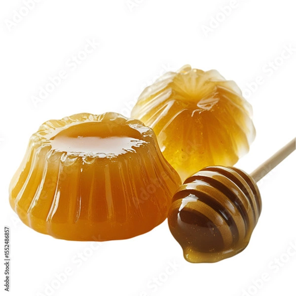 Fototapeta Honeycombs with Golden Honey on White Surface – Natural Sweetness Concept.