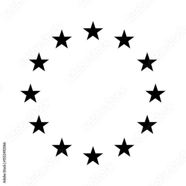 Fototapeta Flag of the European Union.  EU flag icon.  Black icon.  Circle icon flag.  Computer digital vector illustration.