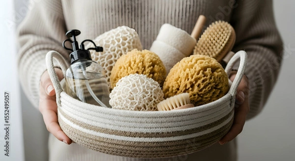 Fototapeta Zero Waste Self Care Kit in Basket: Eco-Friendly Lifestyle
