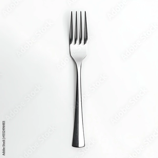Fototapeta top view of a single fork displayed on a pristine white background, ideal for promoting tableware, flatware, and dining essentials content 