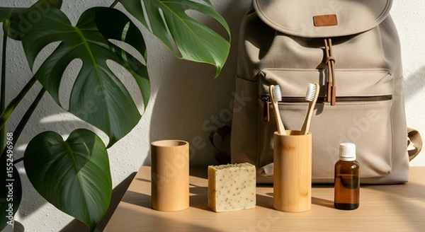Fototapeta Eco-Friendly Zero Waste Self Care Kit: Sustainable Lifestyle with Natural Products