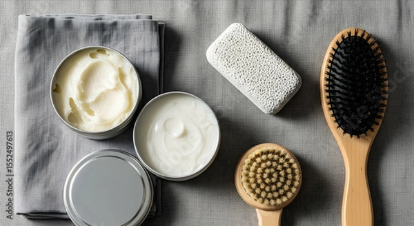 Fototapeta Eco-Friendly Zero Waste Self Care Kit on Gray Background