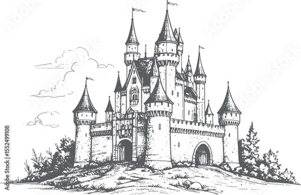 Fototapeta Enchanted Castle: Fairytale Fortress Illustration